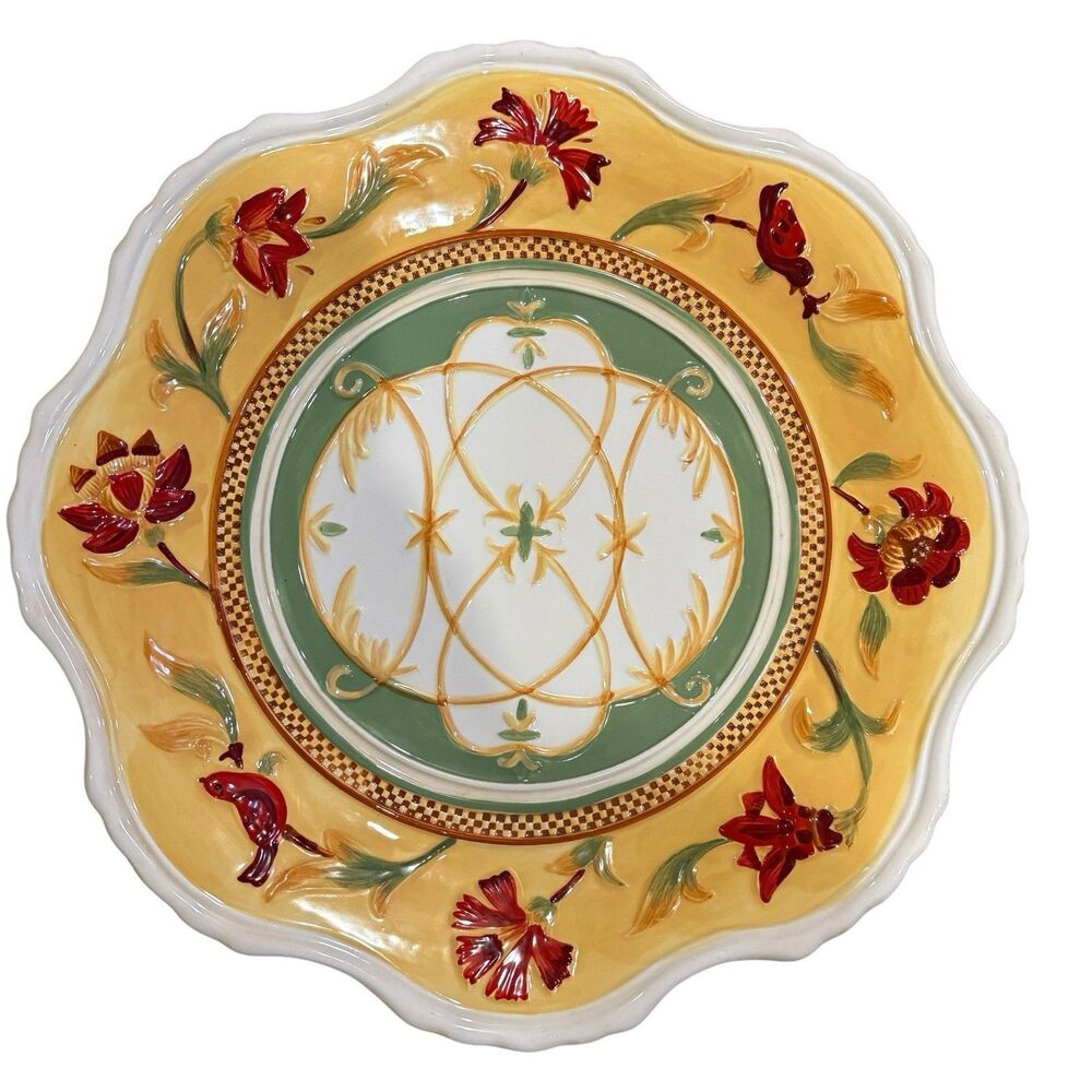 Fitz & Floyd Bellacara Oval Serving Platter Hand Painted Floral Bird 14”